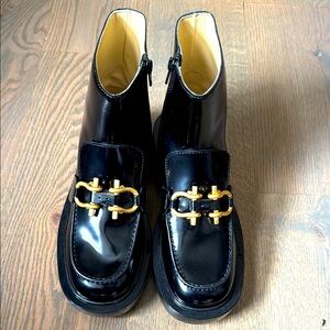 Bottega Veneta Women’s Monsieur Polished Black Boots with Gold Details 37